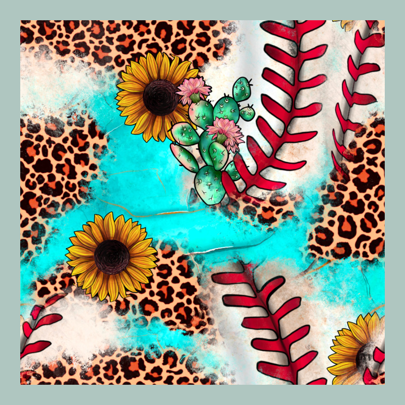 Baseball Leopard Turquoise Cactus Sunflower Seamless Pattern Premium Sweatshirt by JahusDesignShop | Teevron