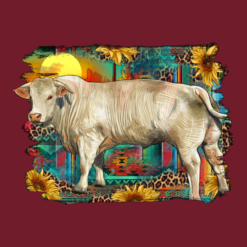 Western Charolais Bull And Aztec Sunflower Background Zipper Hoodie by RanaPortraitStore | Teevron