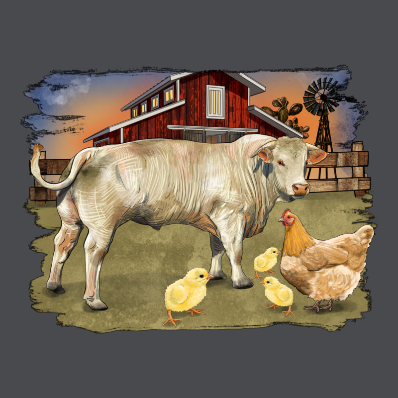Charolaris Bull And Chicken In Barnyard Zipper Hoodie by RanaPortraitStore | Teevron