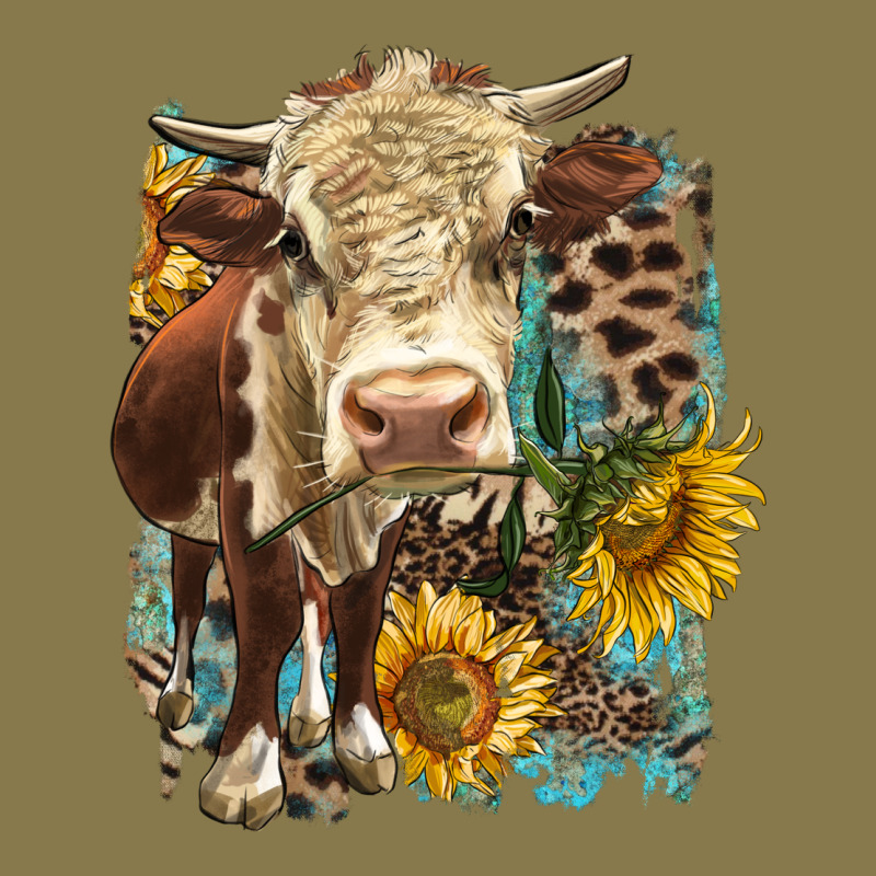 Hereford Heifer With Sunflower And Leopard Premium Hoodie by LillyAllenDesigns | Teevron
