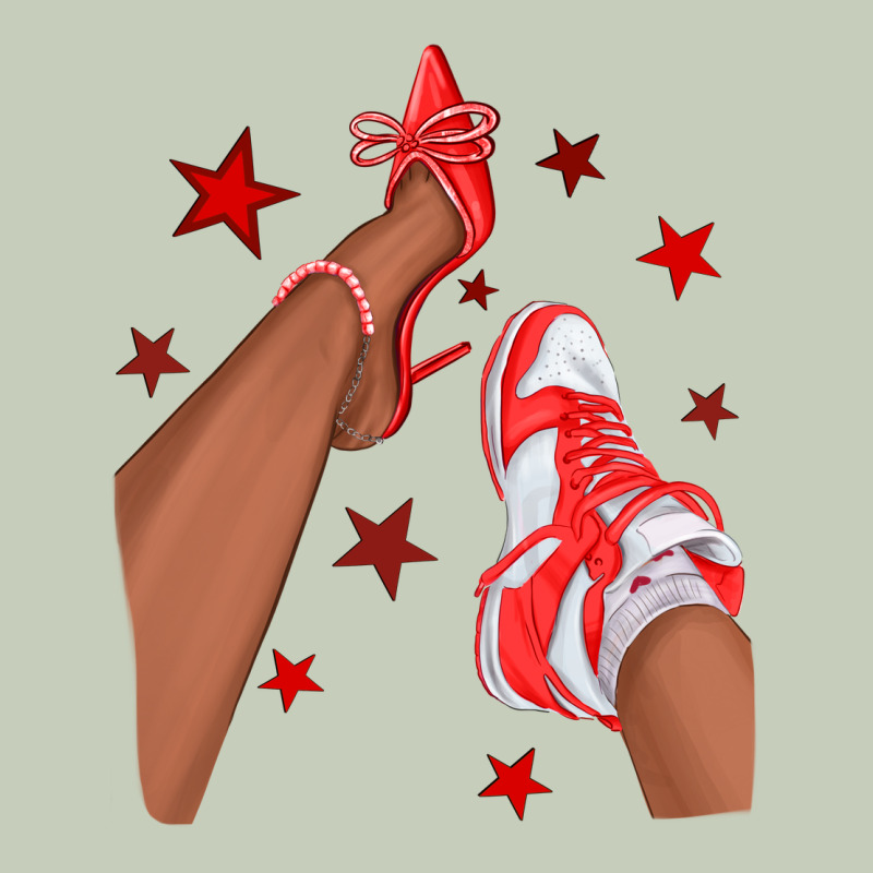 Bright Red Afro Girl Sneakers And Heels Long Sleeve Tee by texasbilliewilder | Teevron