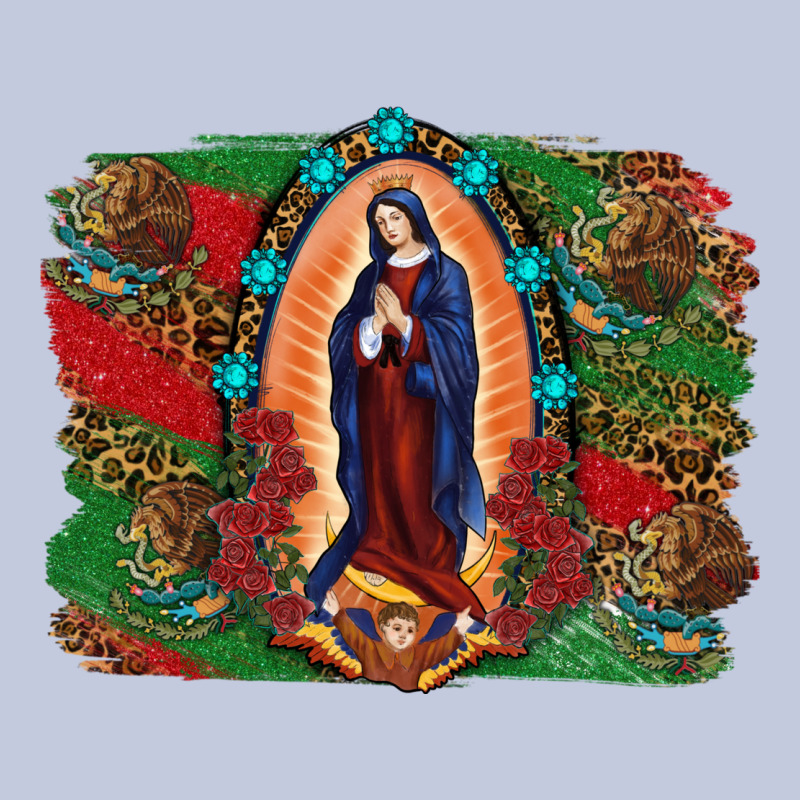 Mexican Flag Lady Of Guadalupe Distressed Backgrou Long Sleeve Tee by RanaPortraitStore | Teevron