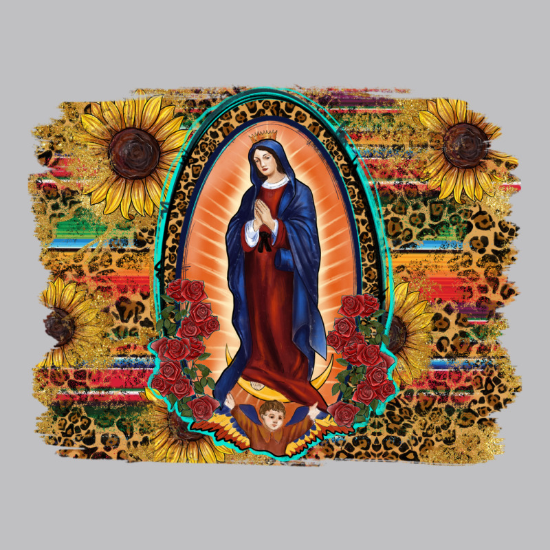 Sunflower Lady Of Guadalupe Distressed Background Long Sleeve Tee by RanaPortraitStore | Teevron