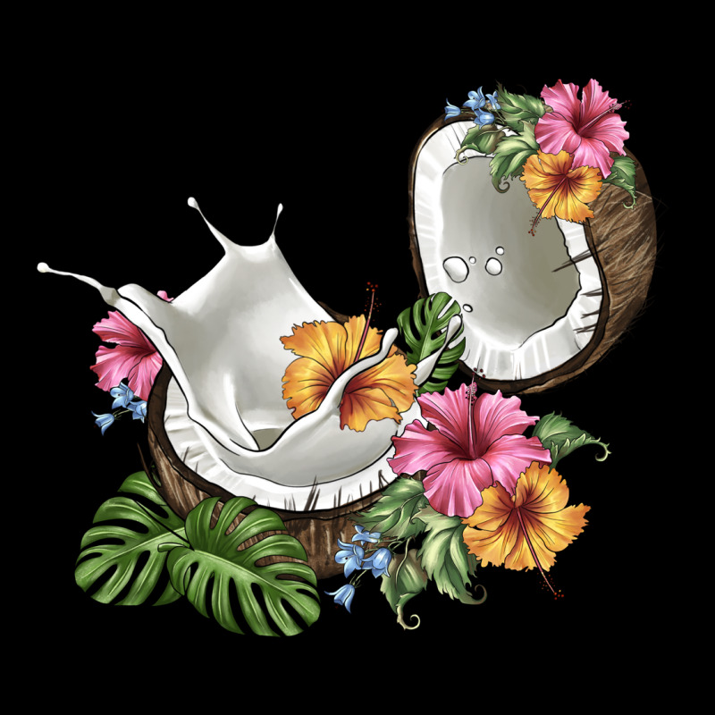 Coconut With Tropical Leavers And Flowers Ladies Tee by BarkalooDesign | Teevron