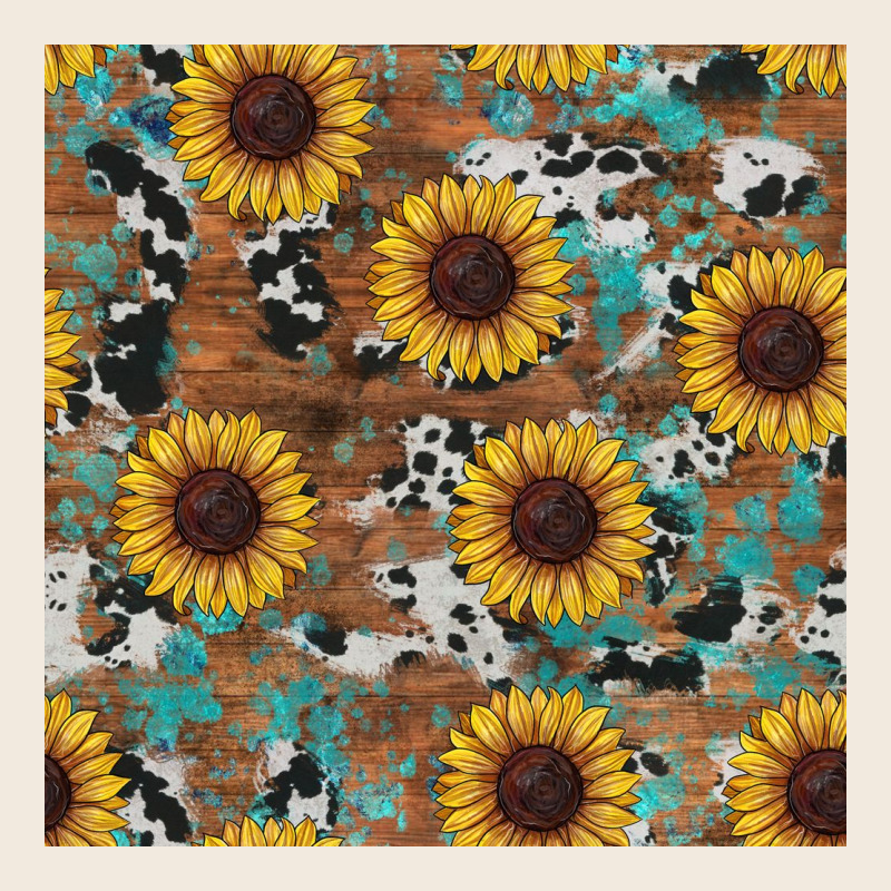Western Sunflowers Turquoise Cowhide Seamless Background Zipper Hoodie by RanaPortraitStore | Teevron
