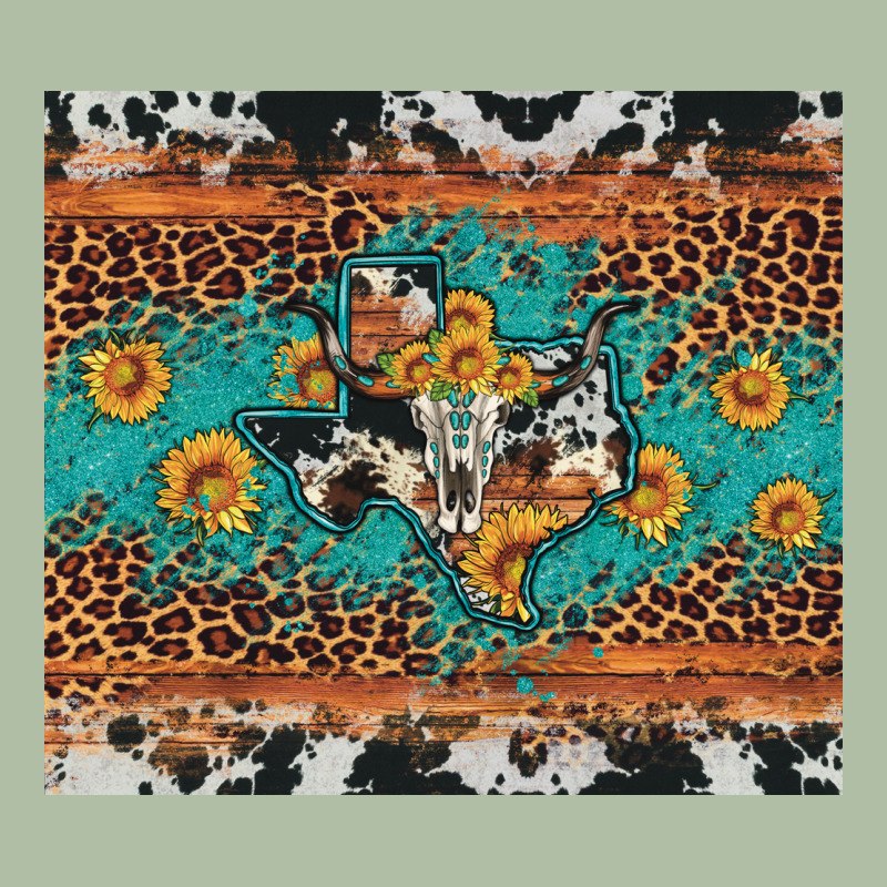 Bull Skull Texas Map Sunflower Leopard Cowhide Urban Heavy Tee by Artiststas | Teevron