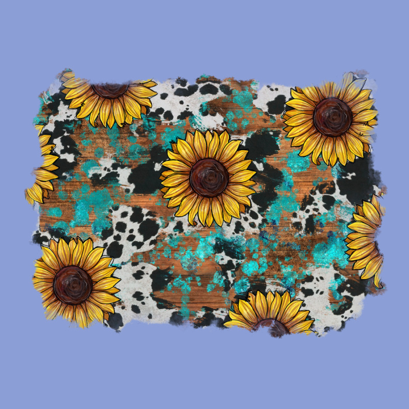 Western Sunflowers Turquoise Cowhide Background Long Sleeve Tee by RanaPortraitStore | Teevron