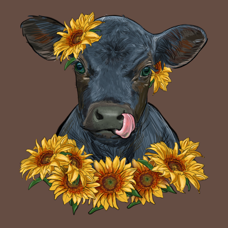 Black Angus Calf With Sunflowers Long Sleeve Tee by RanaPortraitStore | Teevron