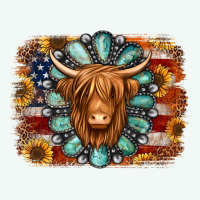 American Flag Sunflowers Highland Cow Turquoise Background Premium Hoodie | Teevron