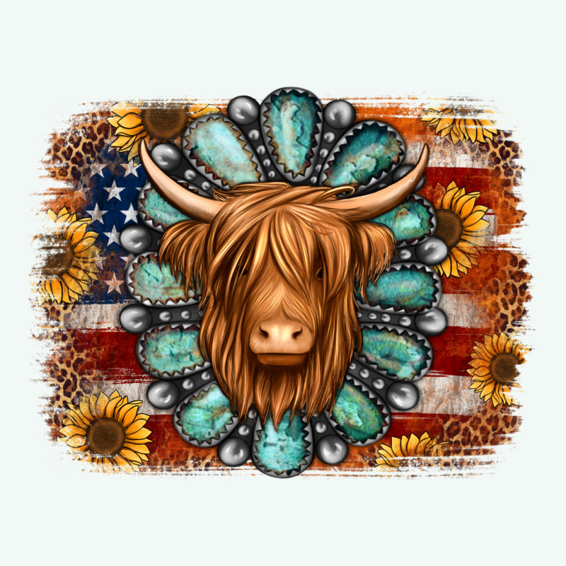 American Flag Sunflowers Highland Cow Turquoise Background Premium Hoodie by Jasminsmagicworld | Teevron