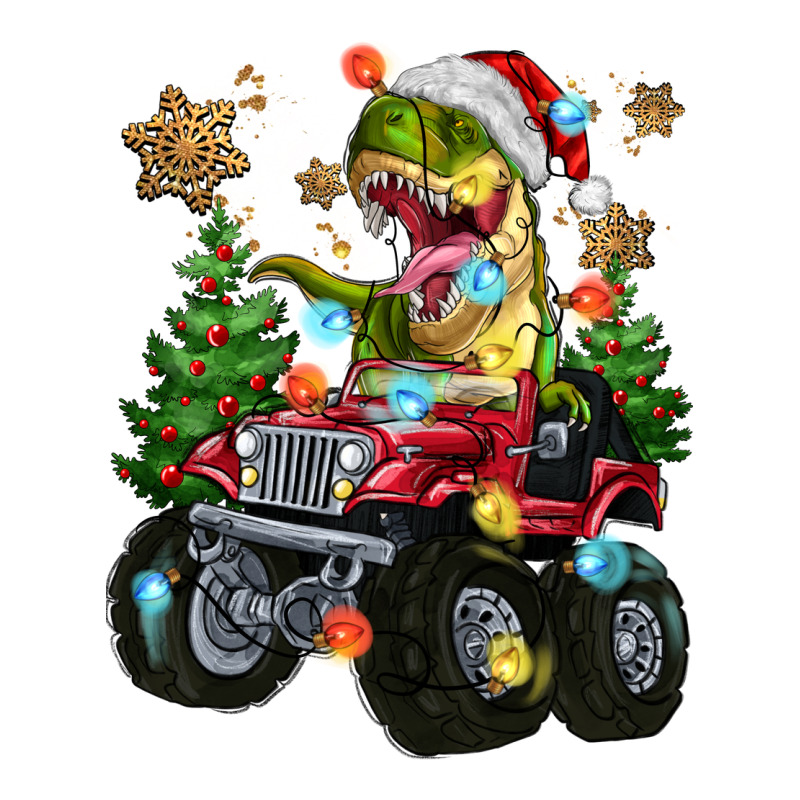 Christmas T-rex With Monster Truck Long Sleeve Tee by MaliasSmallBusiness | Teevron