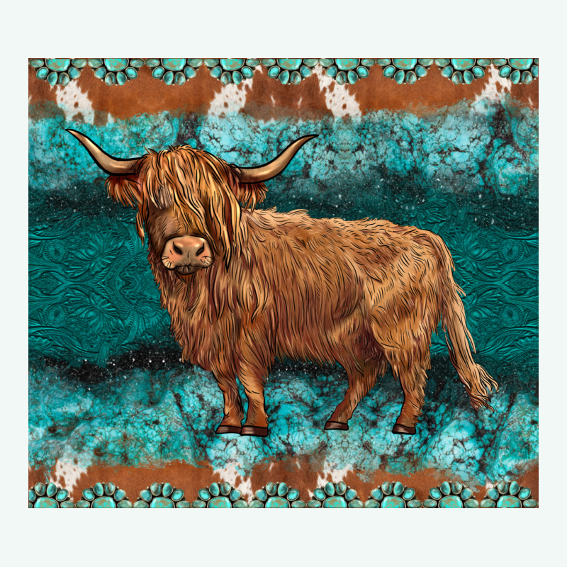 Turquoises Gemstones Cowhide Highland Cow Premium Hoodie by BarkalooDesign | Teevron