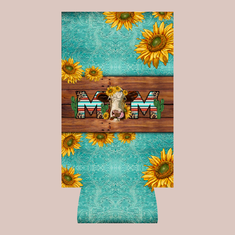 Mom Hereford Cattle Sunflowers On Tooled Leather Slim Can Cooler Premium Hoodie by BarkalooDesign | Teevron