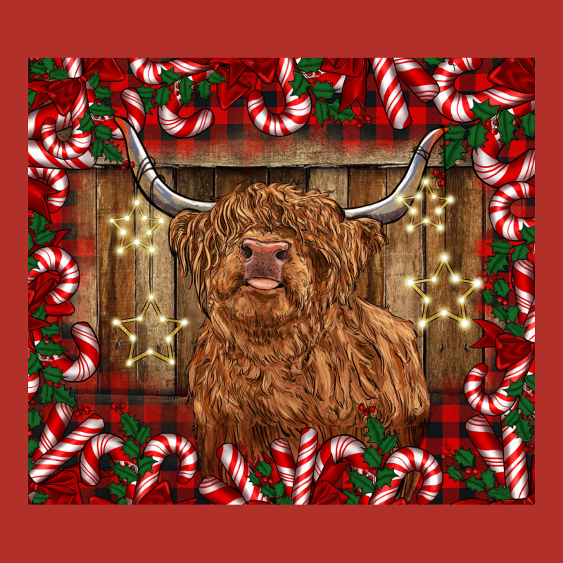 Christmas Highland Cow With Candy Canes Premium Hoodie by BarkalooDesign | Teevron