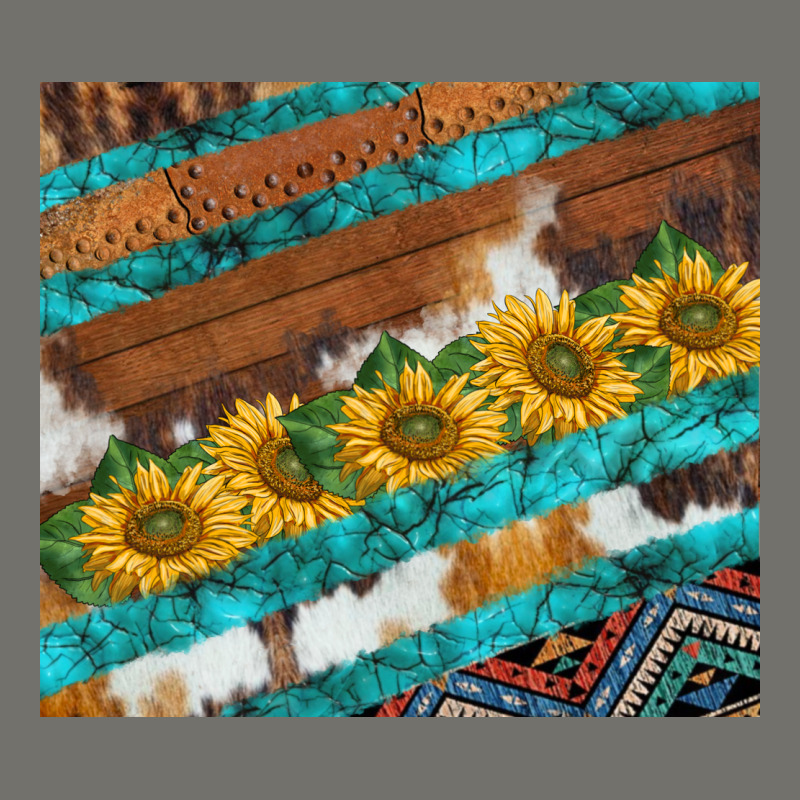 Western Aztec Sunflowers Turquoise Cowhide Premium Hoodie by BarkalooDesign | Teevron