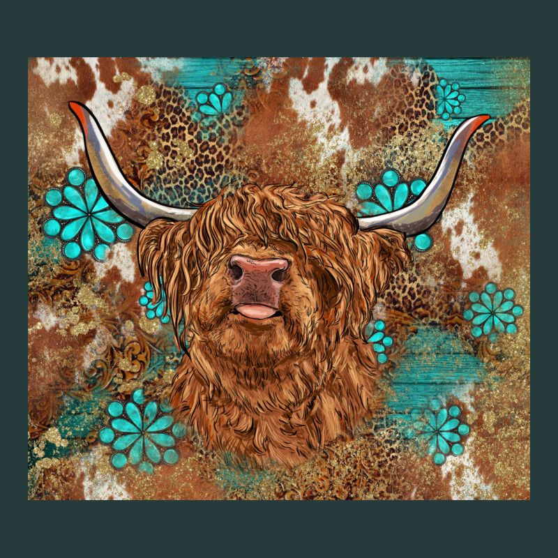 Highland Cow Turquoise Gemstones Western Patterns Premium Hoodie by BarkalooDesign | Teevron