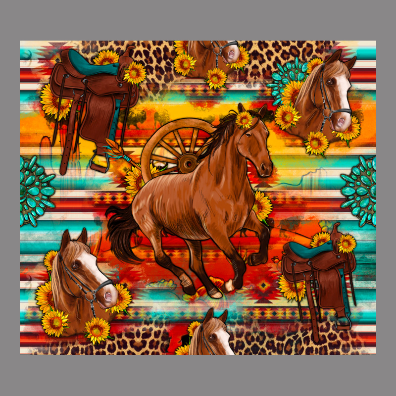 Galloping Horse Serape Sunflowers Turquoise And Saddles Vintage Tee by Artiststas | Teevron