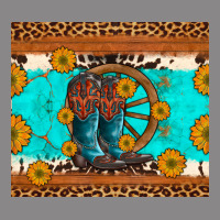 Cowboy Boots And Sunflowers Turquoise Leopard Background Vintage Tee | Teevron