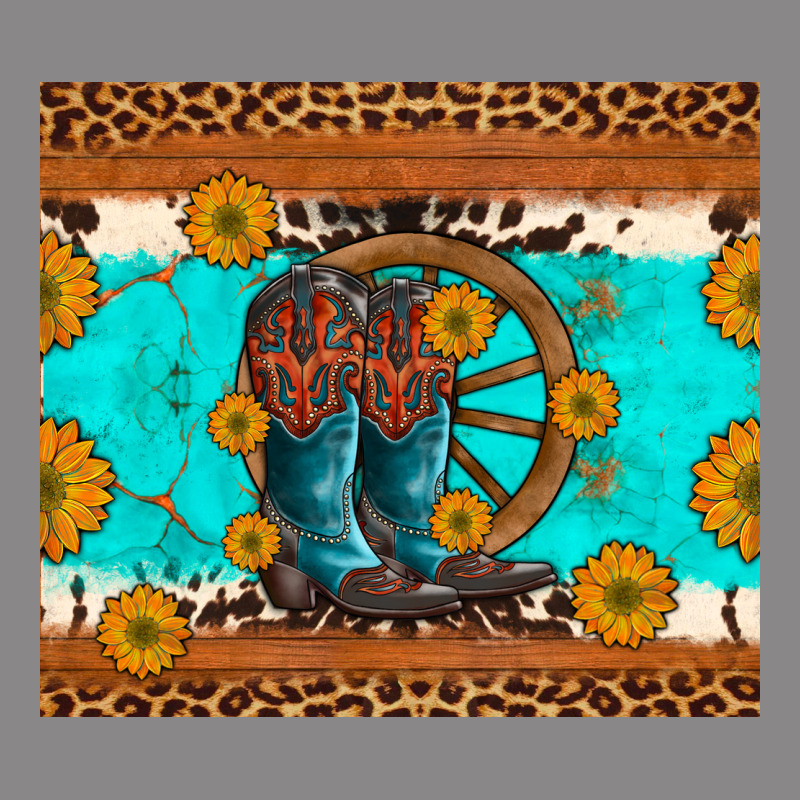 Cowboy Boots And Sunflowers Turquoise Leopard Background Vintage Tee by Artiststas | Teevron