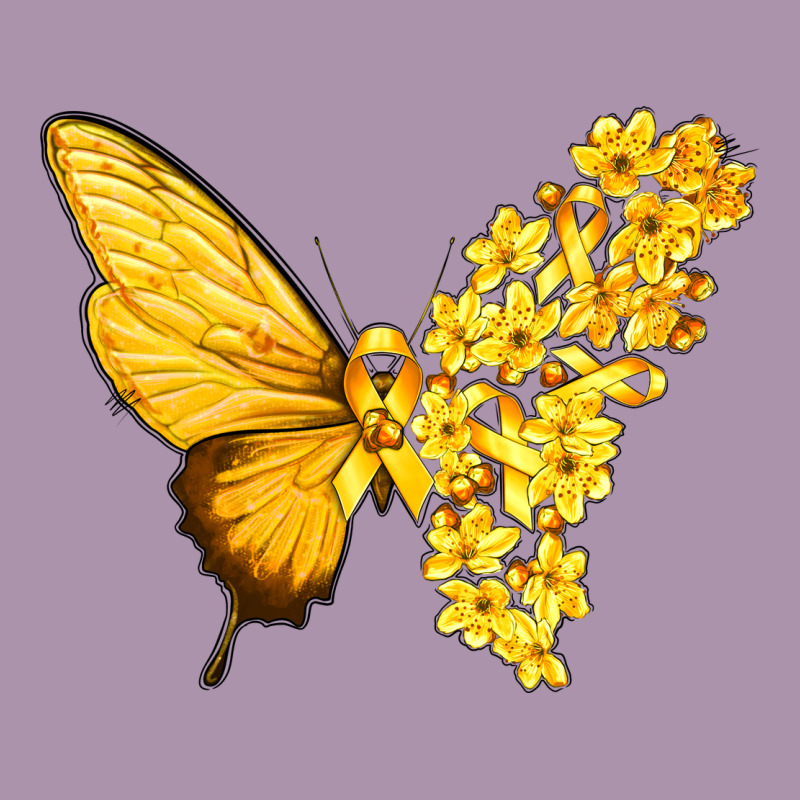 Flowers And Childhood Cancer Ribbon Butterfly Heavyweight Hoodie by texasbilliewilder | Teevron