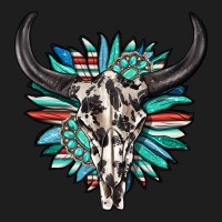 Western Bull Skull With Sunflower And Gemstone Classic Tee | Teevron