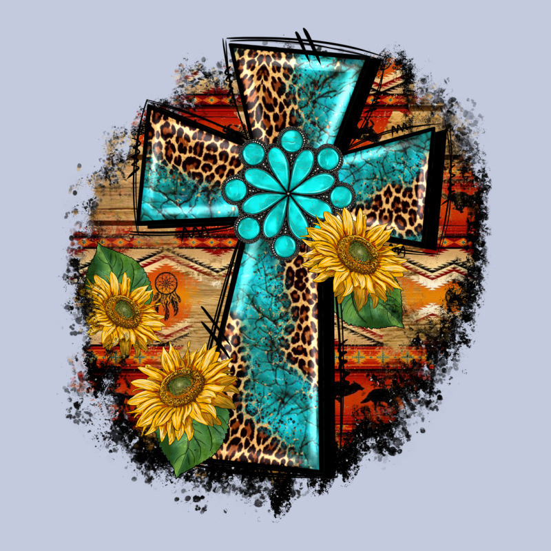 Western Turquoise's Leopard Cross  Wooden Aztek Sunflowers Background Long Sleeve Tee by BarkalooDesign | Teevron