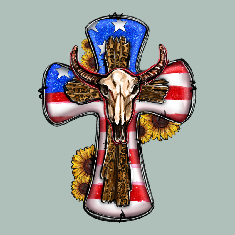 American Flag Cross Cow Skull Sunflowers Heavyweight Hoodie by RanaPortraitStore | Teevron