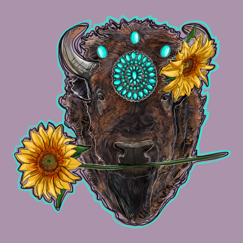 Bison Head With Sunflowers And Gemstone Heavyweight Hoodie by RanaPortraitStore | Teevron