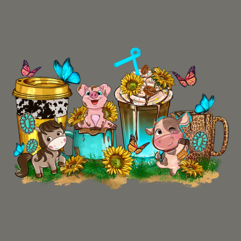 Farm Cute Animals With Sunflower Coffee Cups Premium Hoodie by NancyCooperArtShop | Teevron