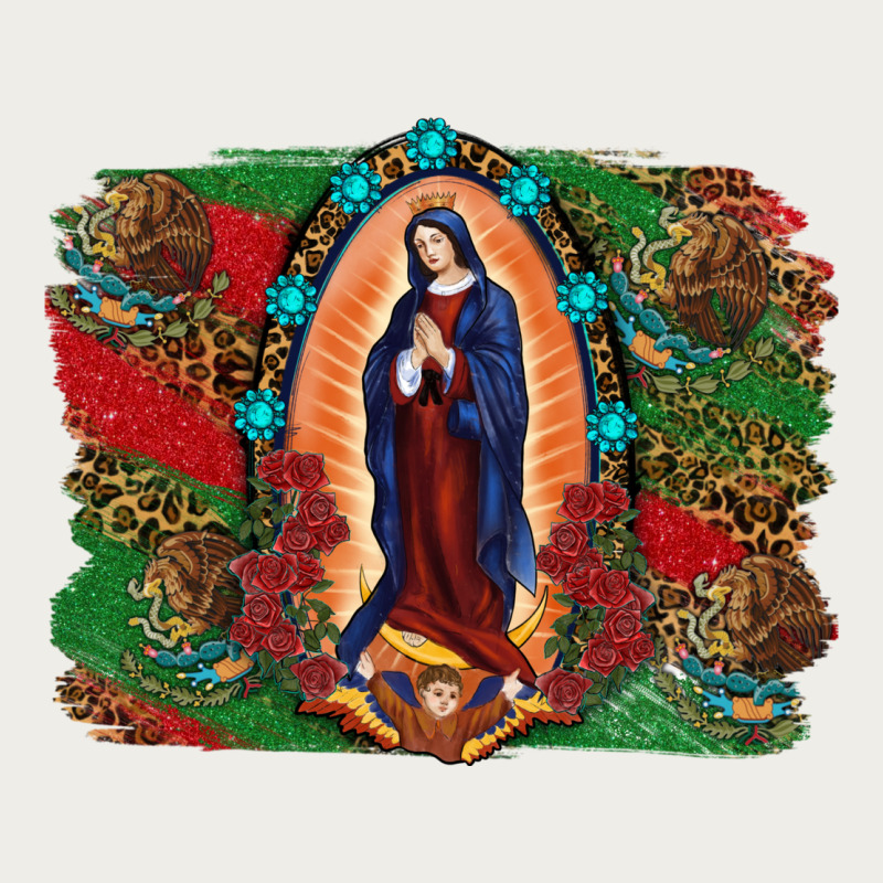 Mexican Flag Lady Of Guadalupe Distressed Backgrou Zipper Hoodie by RanaPortraitStore | Teevron