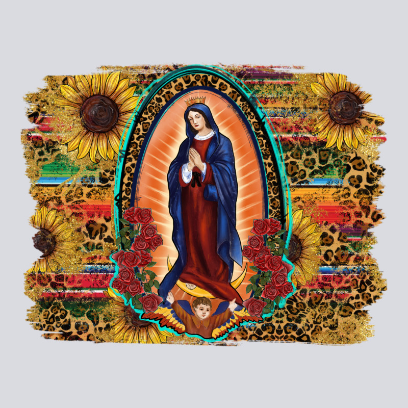 Sunflower Lady Of Guadalupe Distressed Background Zipper Hoodie by RanaPortraitStore | Teevron