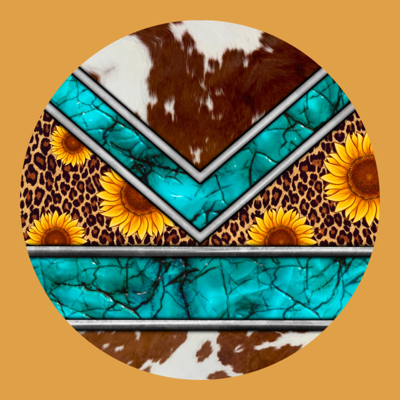Turquoise Cowhide Leopard Sunflowers Round Premium Hoodie by Artiststas | Teevron