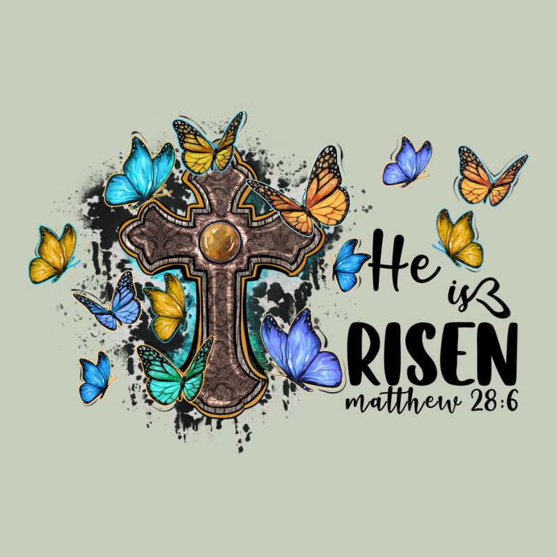 He Is Risen Matthew 28 6 Cross With Butterflies Cowhide Background Long Sleeve Tee by BarkalooDesign | Teevron