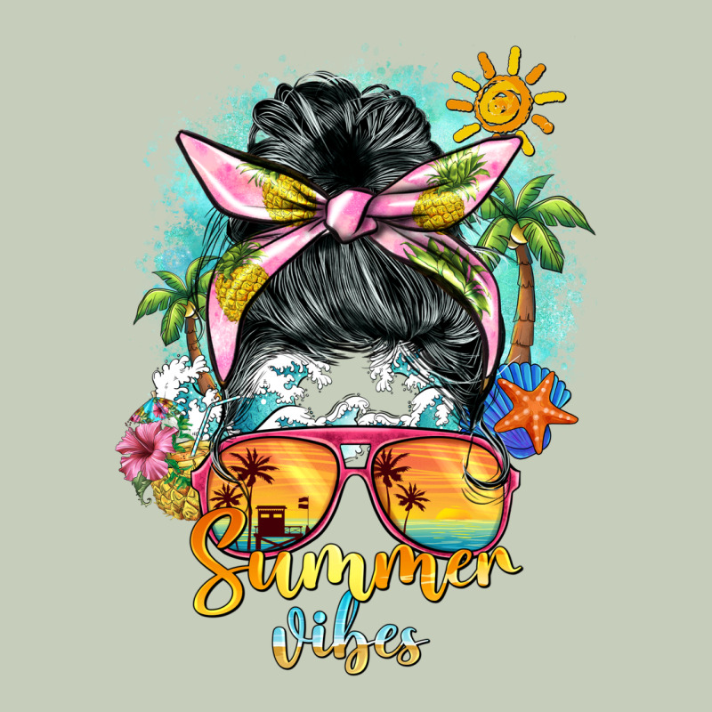Summer Vibes Messy Bun Ladies Tee by BarkalooDesign | Teevron