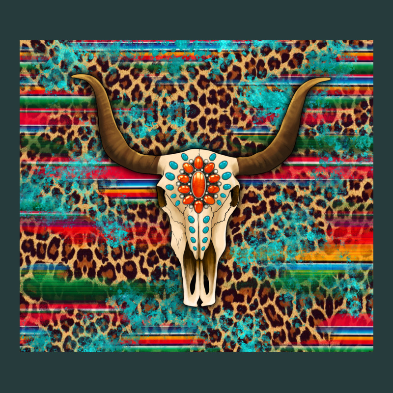 Western Serape Leopard Bull Skull Turquoise Tumbler Premium Hoodie by Artiststas | Teevron