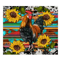 western coop animals rooster sunflowers cowhide wooden serape glitter | Teevron