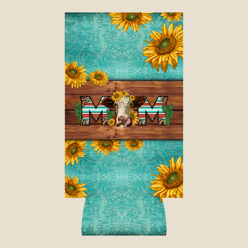 Mom Hereford Cattle Sunflowers On Tooled Leather Slim Can Cooler Urban Hoodie by BarkalooDesign | Teevron