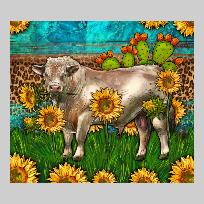 Western Charolais Bull With Sunflowers Premium Tee by LillyAllenDesigns | Teevron
