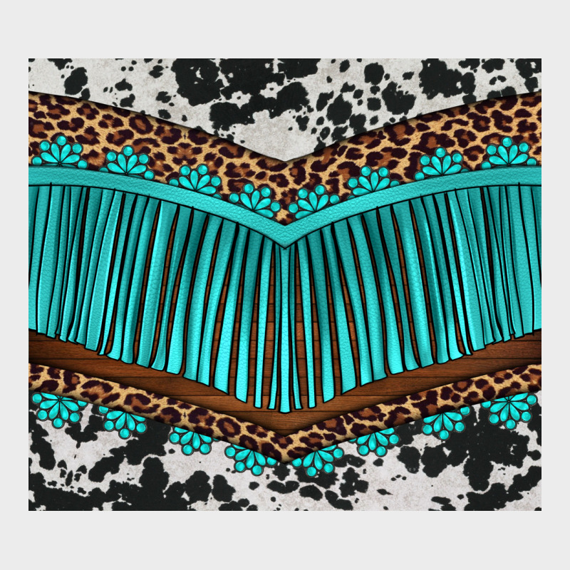 Western Cowhide Leopard Turquoise Fringed Urban Hoodie by BarkalooDesign | Teevron