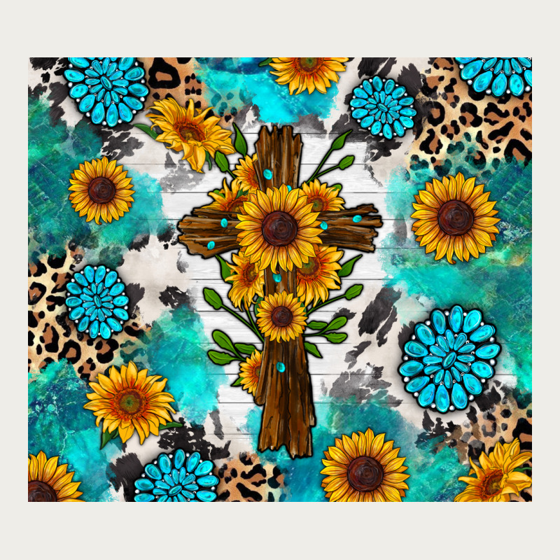 Sunflower Cross Cowhide Gemstones Zipper Hoodie by RanaPortraitStore | Teevron
