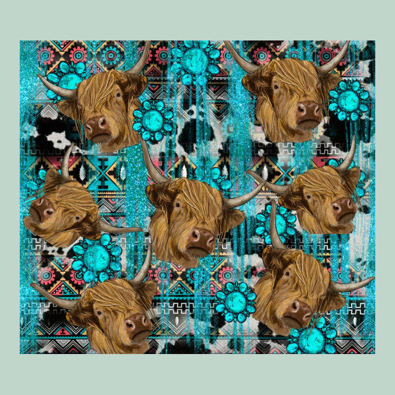 Western Aztec Highland Cow Zipper Hoodie by RanaPortraitStore | Teevron