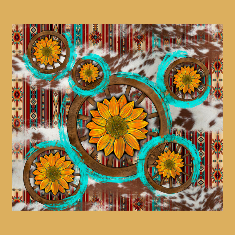 Sunflowers And Western Old Wheel Aztec Cowhide Background Premium Hoodie by Artiststas | Teevron