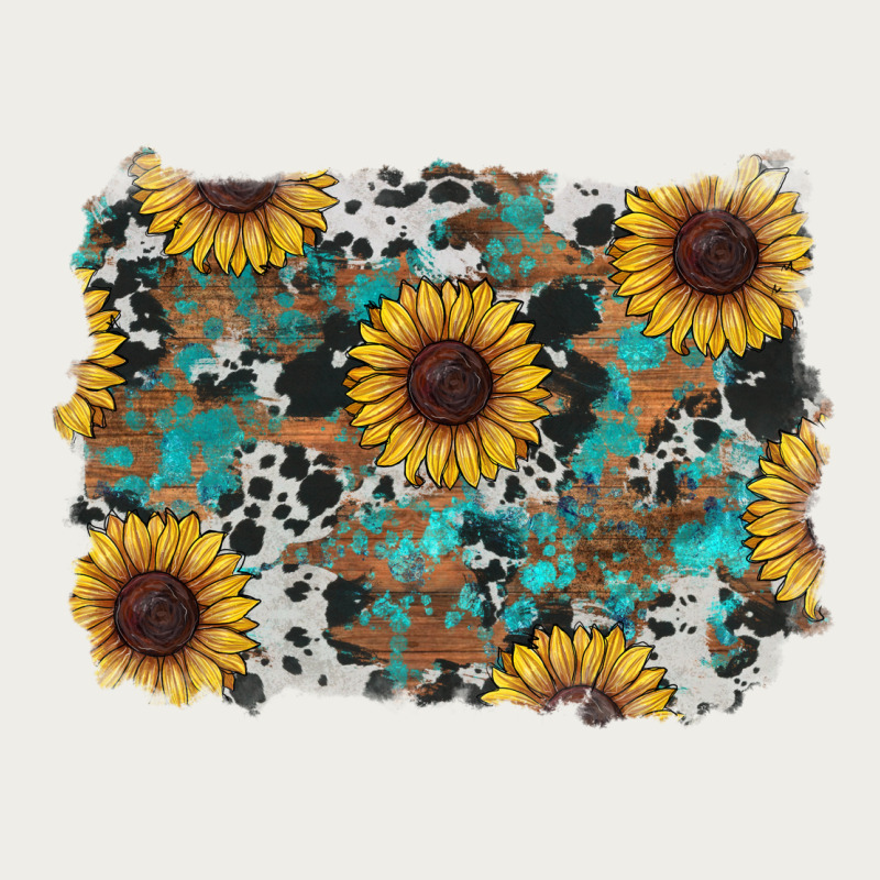 Western Sunflowers Turquoise Cowhide Background Zipper Hoodie by RanaPortraitStore | Teevron