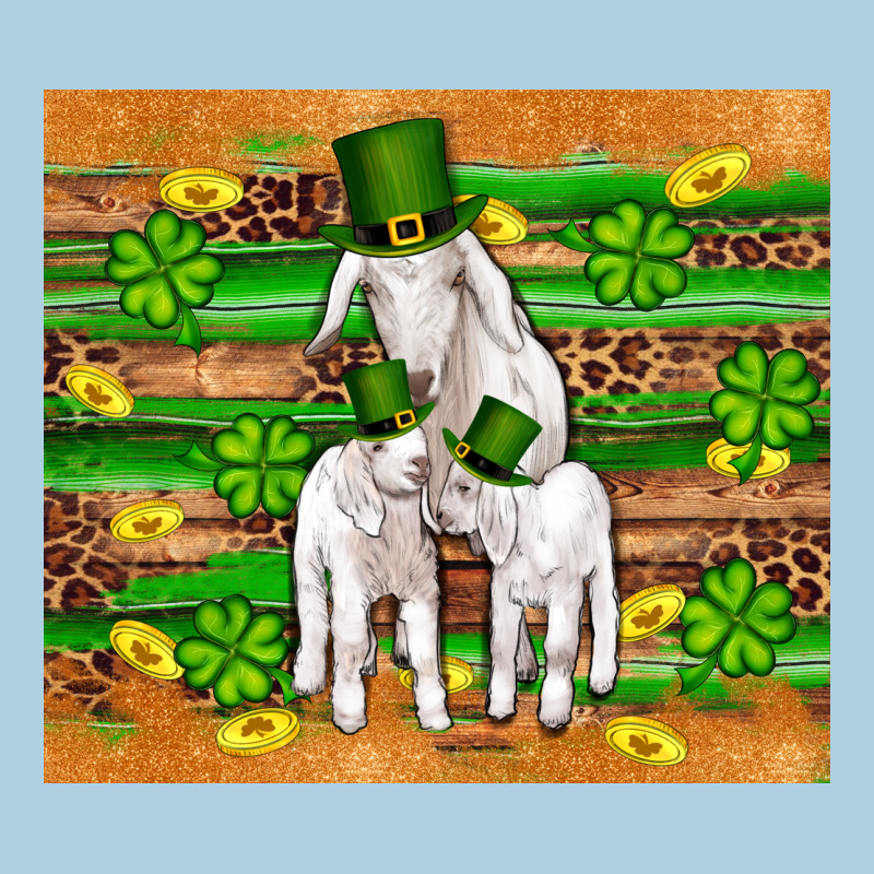 St Patricks Goat Family Shamrock Gold Serape Leopard Glitter Wooden Tu Premium Hoodie by Artiststas | Teevron