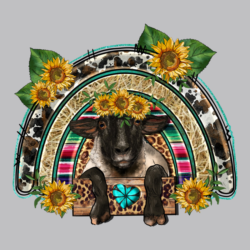 Suffolk Ewe Front Sunflowers Rainbow Long Sleeve Tee by BarkalooDesign | Teevron