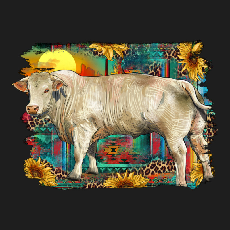 Western Charolais Bull And Aztec Sunflower Background Heavyweight Hoodie by RanaPortraitStore | Teevron