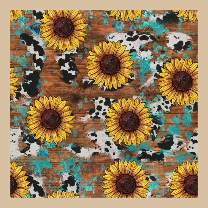 Western Sunflowers Turquoise Cowhide Seamless Background Heavyweight Hoodie by RanaPortraitStore | Teevron