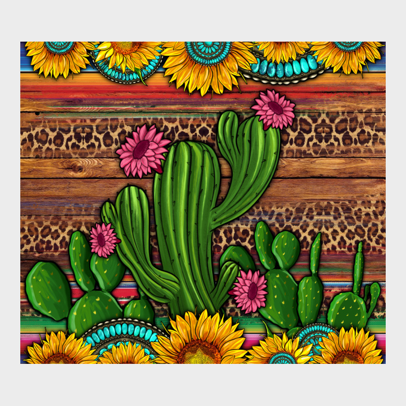 Sunflowers Turquoise Serape Cactus Tumbler Urban Hoodie by Artiststas | Teevron