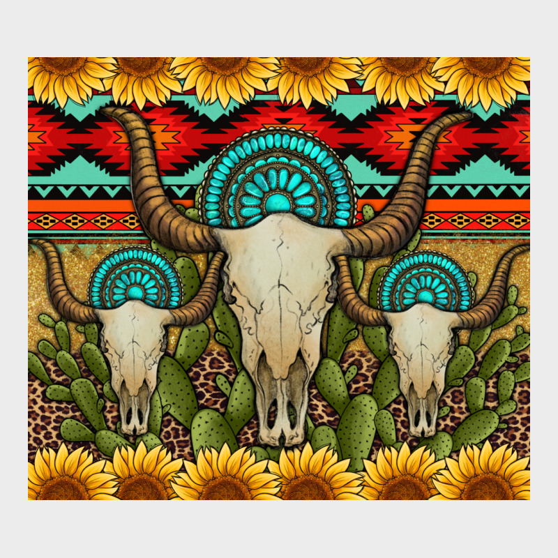 Bull Skulls Gemstones And Cactus With Leopard And Aztec Urban Hoodie by Artiststas | Teevron