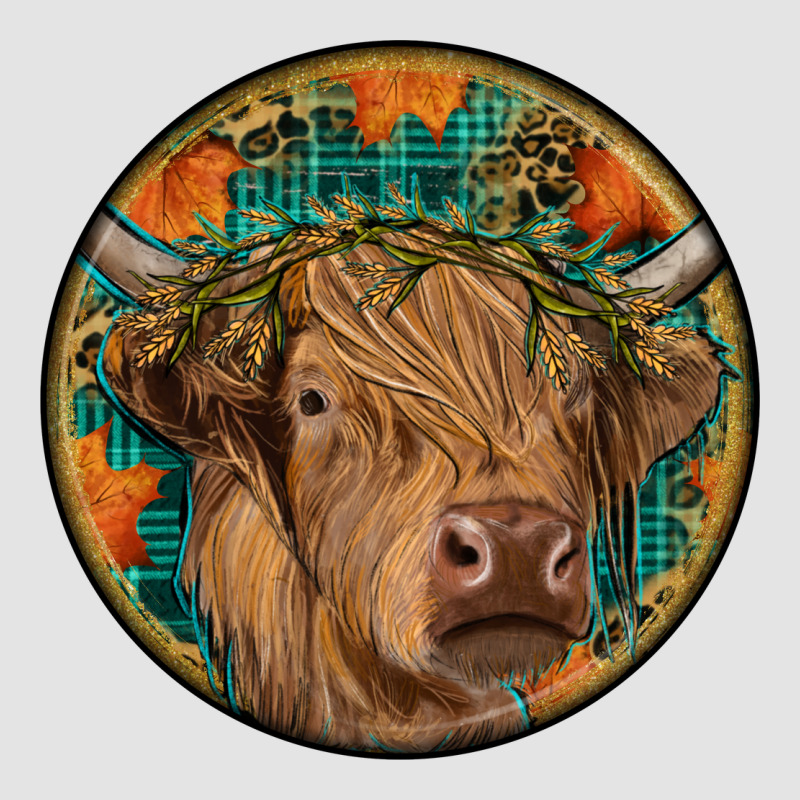 Fall Highland Cow Round Premium Sweatshirt by RanaPortraitStore | Teevron